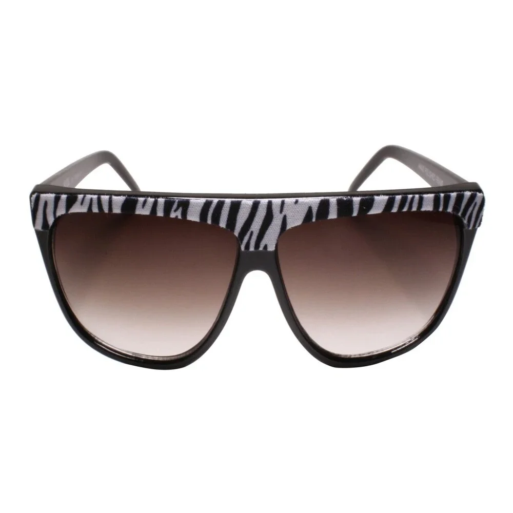 Square Sunglasses Flat Top w/ Zebra Print Fabric Accent Black Fashion Shades